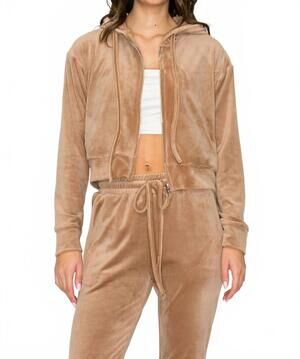 NEW KNIT RIOT classic velour zip hoodie in mocha